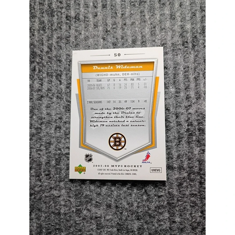 2007-2008 Upper Deck MVP Boston Bruins Dennis Wideman Hockey Card #50